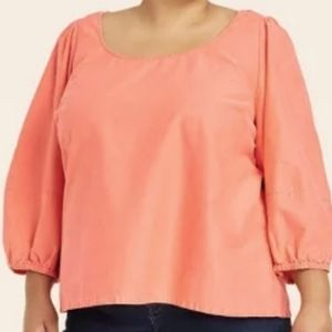 Ava & Viv Women's Plus Size 1X Balloon 3/4 Sleeve Blouse - Coral Orange